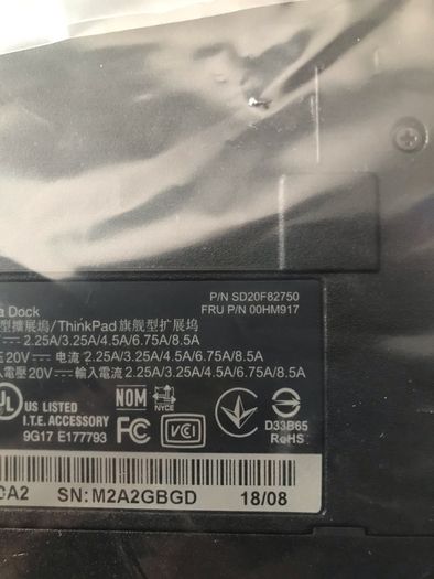 Lenovo Docking station ThinkPad Ultra Dock 40A2 with power cable and charger 90W