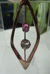 Modernist-style 9ct Gold Pendant, Pink and White Sapphire, London Hallmarked, Geometric Open Design