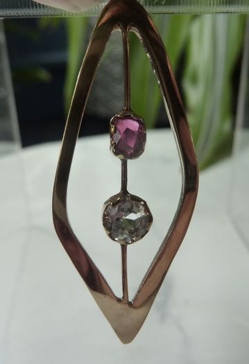 Modernist-style 9ct Gold Pendant, Pink and White Sapphire, London Hallmarked, Geometric Open Design