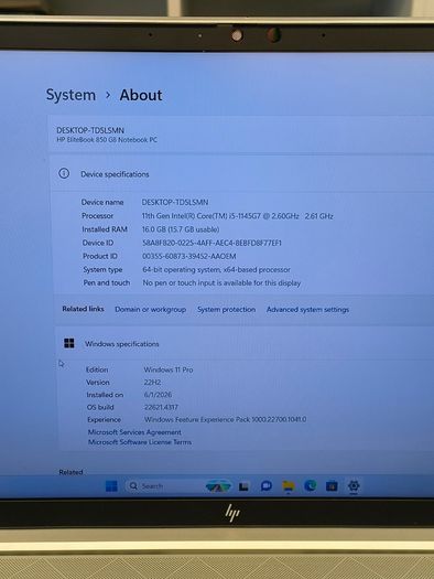 Notebook Hp Elitebook 850 G8 15.6" Intel Core I5-1145g7 (11th Gen) 16gb Ram 500gb Ssd Windows 11 Pro Wifi/ Silver (display Has A White Line)