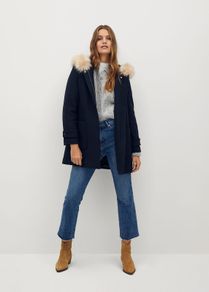 Mango Faux fur hooded coat size XS