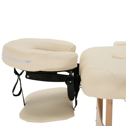 Portable Massage Bed, Foldable Spa Beauty Massage Table with 2 Sections, Carry Bag and Wooden Frame, Cream White