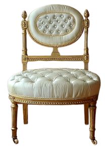 CLEARANCE: PAIR of French Louis XVI style giltwood petite boudoir or slipper chairs circa late 19thC.