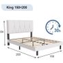 King Bed Frame, White, Upholstered Wooden Slat Bed Frame with Headboard Image 7