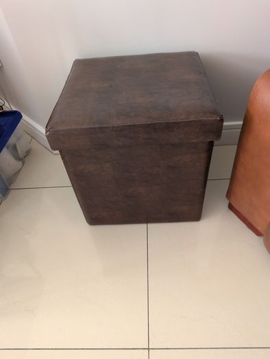 Two Tone Dark Brown Faux Leather  Ottoman..