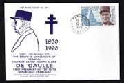 1970 France cover (Not News Cover No 002) marking the passing of General Charles Andre Joseph Marie De Gaulle, First president of the Fifth Republique Francaise tying commemorative stamp