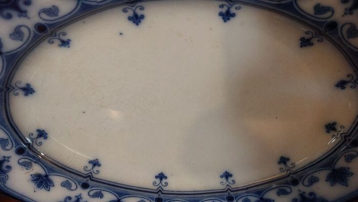 Fabulous Pair of Antique Flow Blue Victorian Graduated Platters, "Dudley" Pattern, by Ford & Sons, Burslem, Stoke-on-Trent, Circa 1893-1908, Perfect for Display