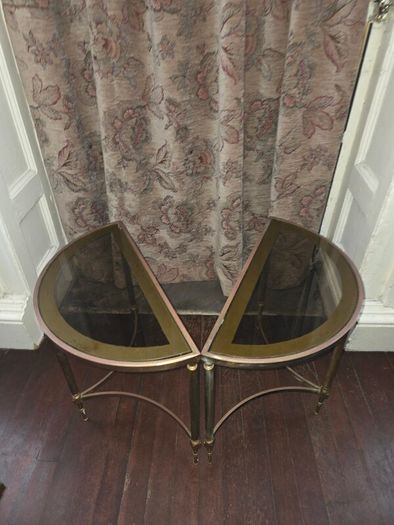 Maison Jansen Hollywood Regency Style Pair of Brass Demi-Lune Side Tables