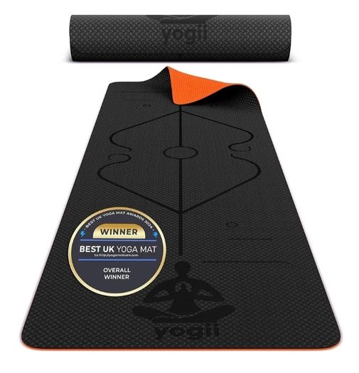 Non-Slip 6mm Thick TPE & Travel-friendly Yoga Mat - Perfect for Home & Gym Exercise Fitness & Pilates - With Laser Alignment Guides for Men & Women