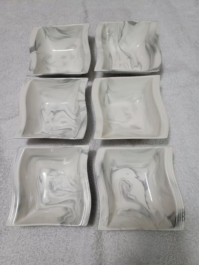 Stylish Modern Porcelain China Square 55 Piece Dinner Set, Marble Grey, Dinnerware, Dinner Party Set. Plates, Cups Mugs Bowls Egg Cups