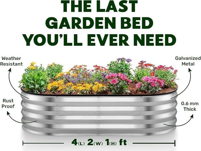 FREE EXPRESS SHIPPING  Raised Garden Bed Kit, Sliver Galvanized Raised Planter Box Outdoor for Vegetables, Large Bottomless Metal Raised Bed for Herb, Growing Fruits, Flower (4x2x1 ft)