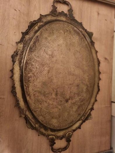 Vintage silver-plated serving tray.