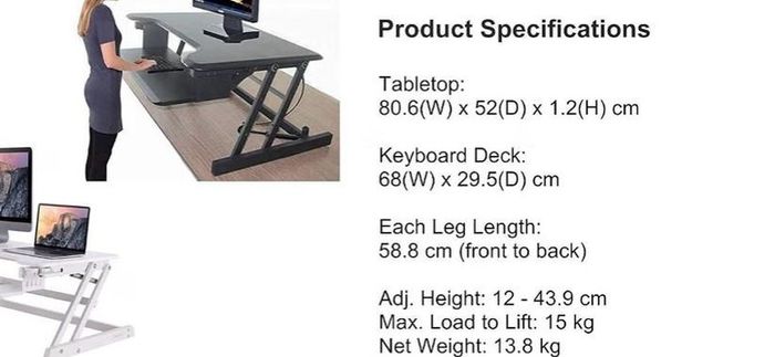 Standing Desk - Ergonomic sit to stand computer work station height adjustable with retractable keyboard tray
