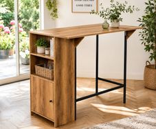 Kitchen Bar Table with Storage Shelves and Fold Out Extension