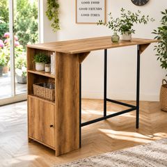 Kitchen Bar Table with Storage Shelves and Fold Out Extension