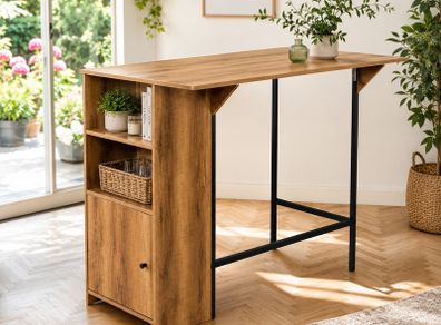 Kitchen Bar Table with Storage Shelves and Fold Out Extension
