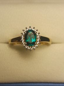 Stunning Lab Grown Emerald & Natural Zircon Oval Cluster Ring