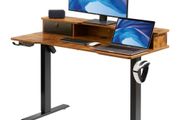 Height Adjustable Desk, 47.2" x 23.6" Electric Dual Monitor Riser Workstation, Whole Piece Desk Board Sit to Stand, 3-Key Modes Sturdy Dual Metal