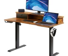 Height Adjustable Desk, 47.2" x 23.6" Electric Dual Monitor Riser Workstation, Whole Piece Desk Board Sit to Stand, 3-Key Modes Sturdy Dual Metal