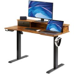 Height Adjustable Desk, 47.2" x 23.6" Electric Dual Monitor Riser Workstation, Whole Piece Desk Board Sit to Stand, 3-Key Modes Sturdy Dual Metal