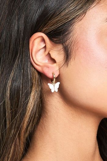 Butterfly Hoop Earrings Delicate Mother-of-Pearl Dangles