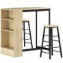 3-piece bar table set, 1 counter, 2 chairs, with storage and footrests, space-saving, Light Brown+Black Image 3