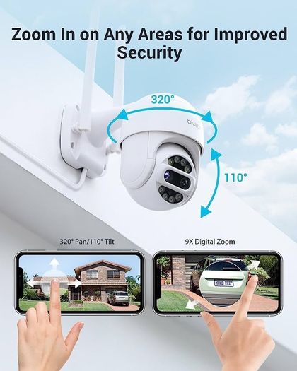 Security Camera Outdoor 3MP, PTZ Outdoor Camera (9X Zoom),360 Degree CCTV Camera WiFi Camera with Motion Tracking, Two-Way Talk,15m Color Night Vision, Siren Alarm (FREE SHIPPING)