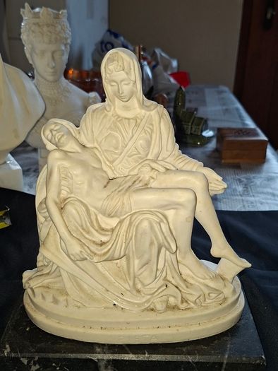 Beautiful Old Statue of Our Lady of Pieta with Christ in her arms, crafted in Italy and mounted on a Marble Base. The sculpture has fine detailing throughout, Ideal for Home or Stage Movie Props Postage Available or Collection