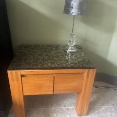 Two solid oak side tables with glass protector.