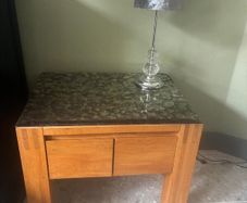 Two solid oak side tables with glass protector.