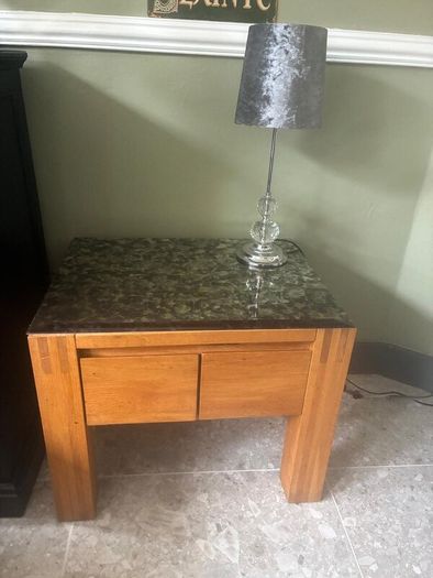 Two solid oak side tables with glass protector.