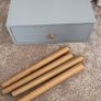 1 Drawer Wooden Nightstand with Round Tapered Legs, Blue and Brown Image 3