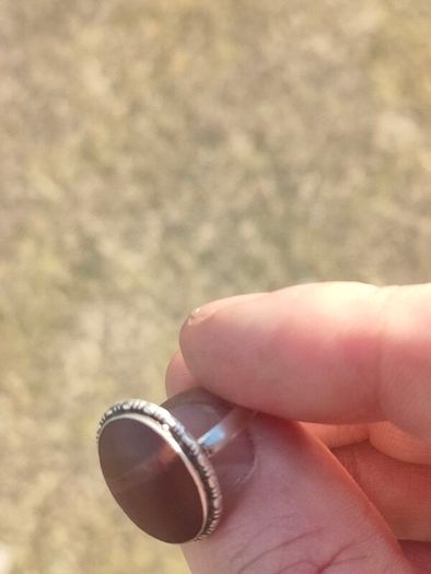 Mid Century Large Oval Cabochon Agate Sterling Silver Ring