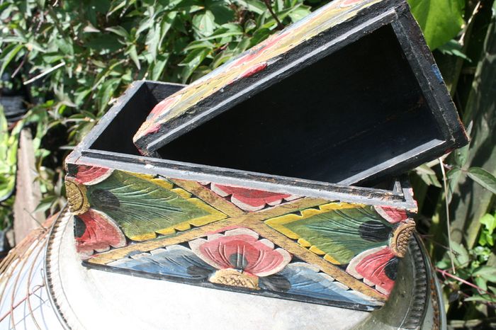 Vintage Two Carved Boxes Wooden Jewelry Hand Painted Handmade  Home Decor 10"x6" H 6" and 8,2"x4,5" H 4,2"