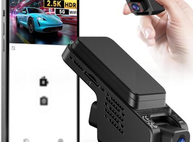 Dash Cam Front and Inside 2.5K+1080P Mini Camera for Cars, Hidden Car Camera Front and Interior, Super Night Vision, 4 IR LEDs, G-Sensor, 24H Parking Mode, Loop Recording, With 32GB Card, Dark