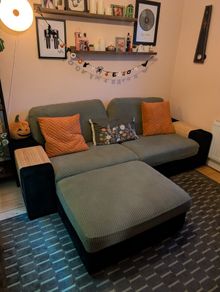 Green 3 seater sofa with matching footrest