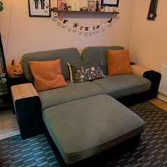 Green 3 seater sofa with matching footrest
