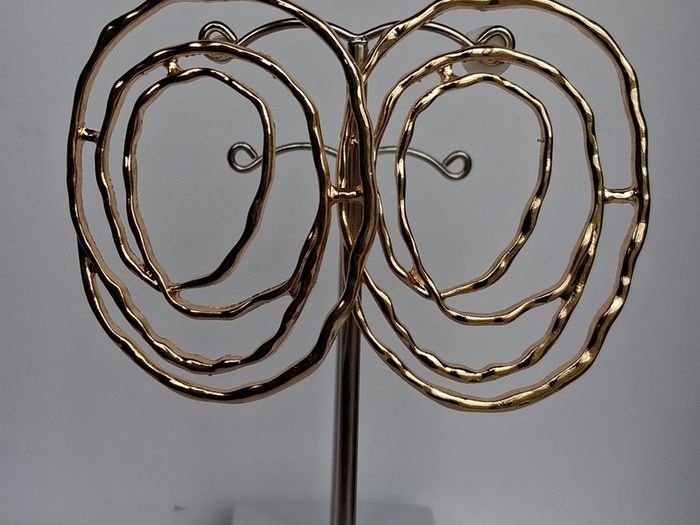 Gold Organic Abstract Concentric Oval Textured Hoop Earrings