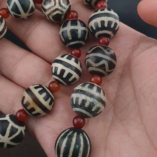 Antique Burmese Pumtek Pyu Petrified Wood Beads Necklace