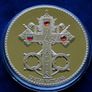 Pope John Paul II Papal Crown medal | Vatican City Gold plated with 3 red Garnet gemstones Image 2