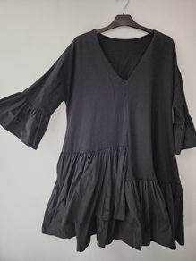 ITALIAN Black Frilly V-Neck Blouse/Dress One Size