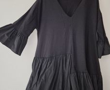 ITALIAN Black Frilly V-Neck Blouse/Dress One Size