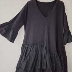 ITALIAN Black Frilly V-Neck Blouse/Dress One Size