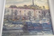 a oil painting by a dublin artist norman teeling of balbriggan harbour