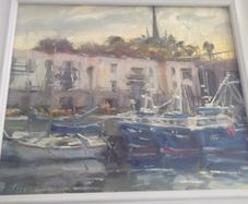a oil painting by a dublin artist norman teeling of balbriggan harbour