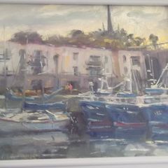 a oil painting by a dublin artist norman teeling of balbriggan harbour
