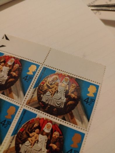Block of UK 1974 Royal Mail Christmas Stamp 4.5p