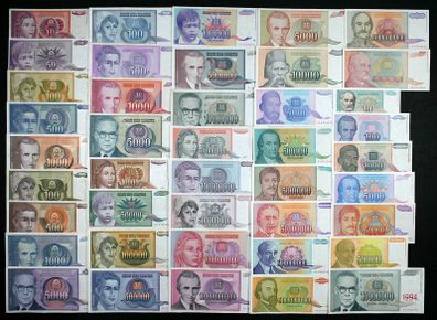 Yugoslavia - Complete Hyperinflation Set - 42 Banknotes 1990-1994