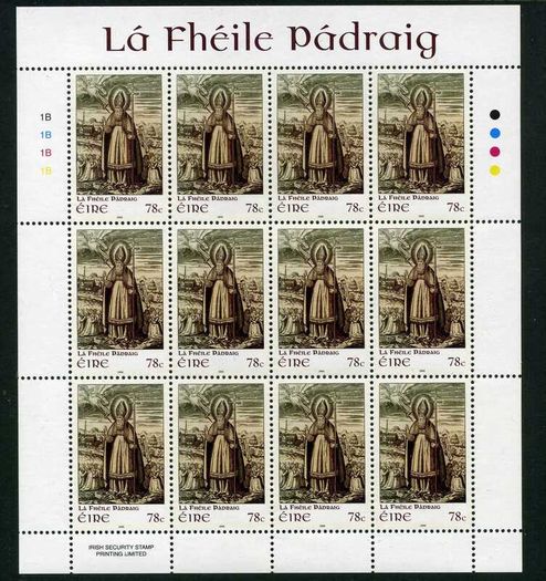 2008 Ireland St Patrick's Day Commemorative Stamp Sheetlet Plate 1B1B1B1B Mint Never Hinged (MNH)