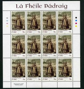 2008 Ireland St Patrick's Day Commemorative Stamp Sheetlet Plate 1B1B1B1B Mint Never Hinged (MNH)
